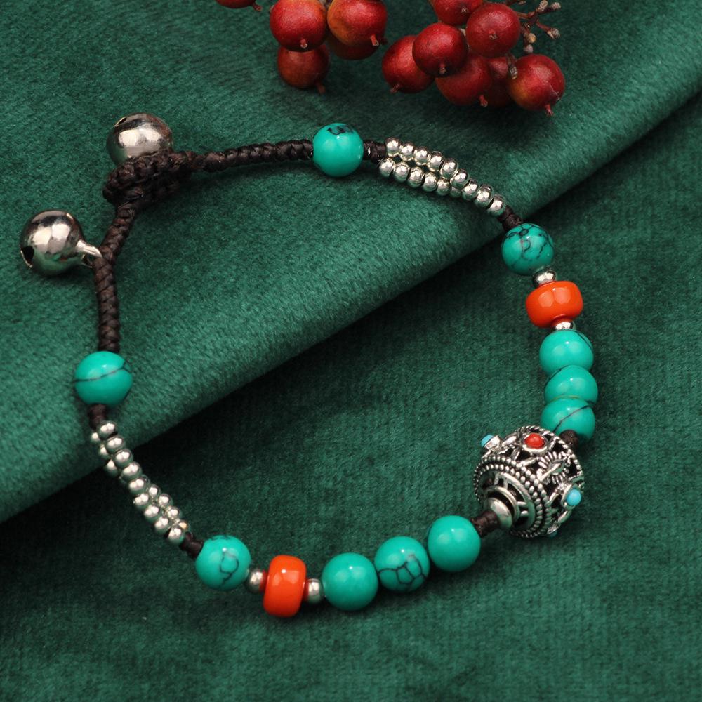 Ethnisches Retro Nepalesisches Tibetisches Handgewebtes Türkis Perlen Damenarmband