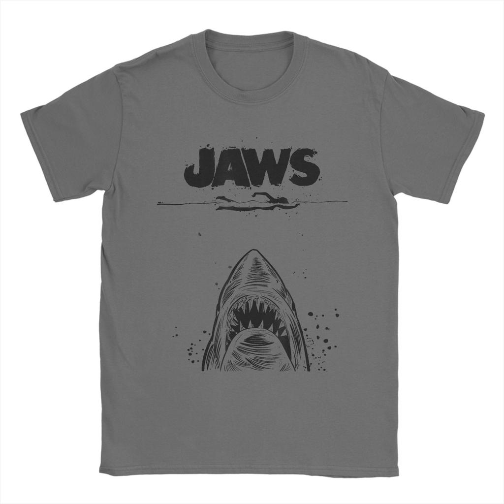 Jaws 50th Anniversary Poster Men's T Shirts Shark Sketch Creative Tee Short Sleeve Crew Neck T-Shirts Cotton Printed Clothing