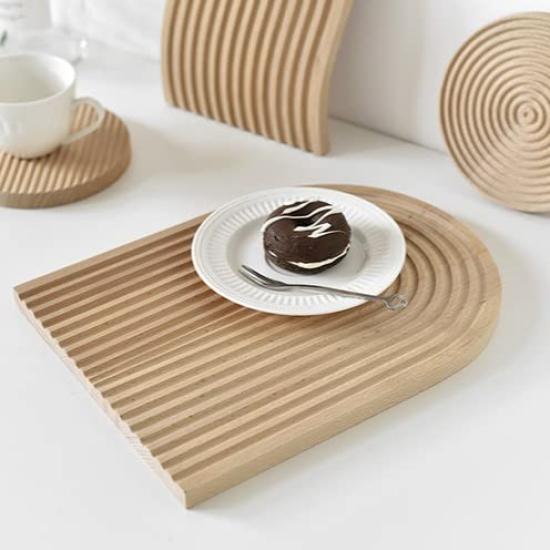 HARGIO Wood Plate, Wood Tray, Wooden Cutting Board, Wooden Tray, Cafe Tray, Lunch Tray, Korean Style, Natural Wood, Stylish, Natural Interior,