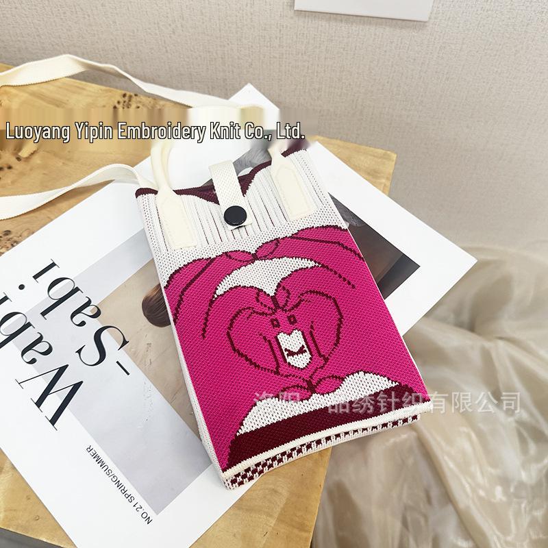 Cute Cartoon Dopamine Knit Crossbody Phone and Coin Bag