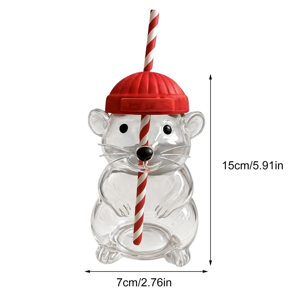 Christmas Bear Glass Jar Cute Transparent Cold Cup with Straw Reusable Water Bottle Milk Beverage Tumbler for Holiday Party