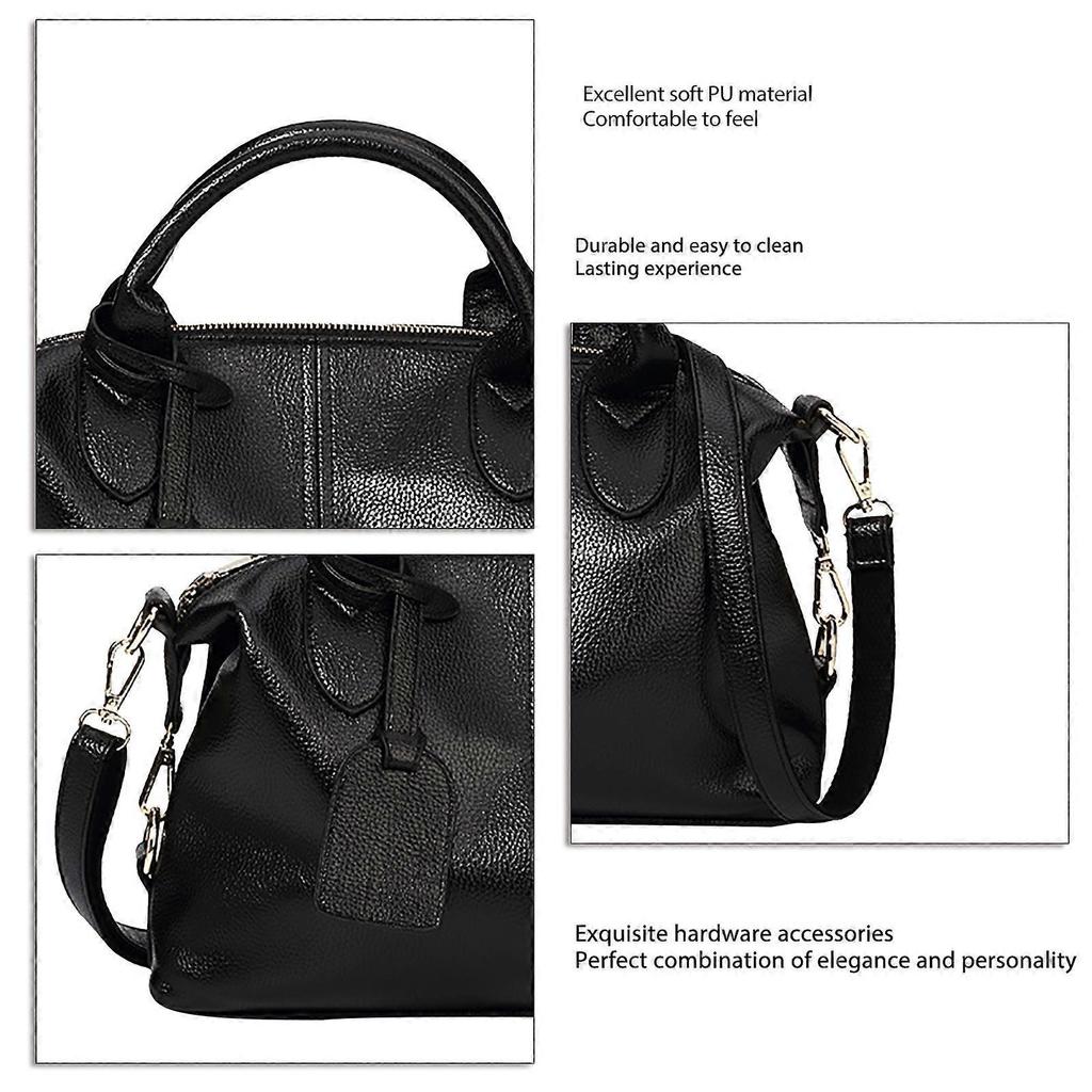 Damen Boston Tasche Weiches PU-Leder Mode Reise Tasche Große Kapazität Schultertasche Schwarz Eine Größe