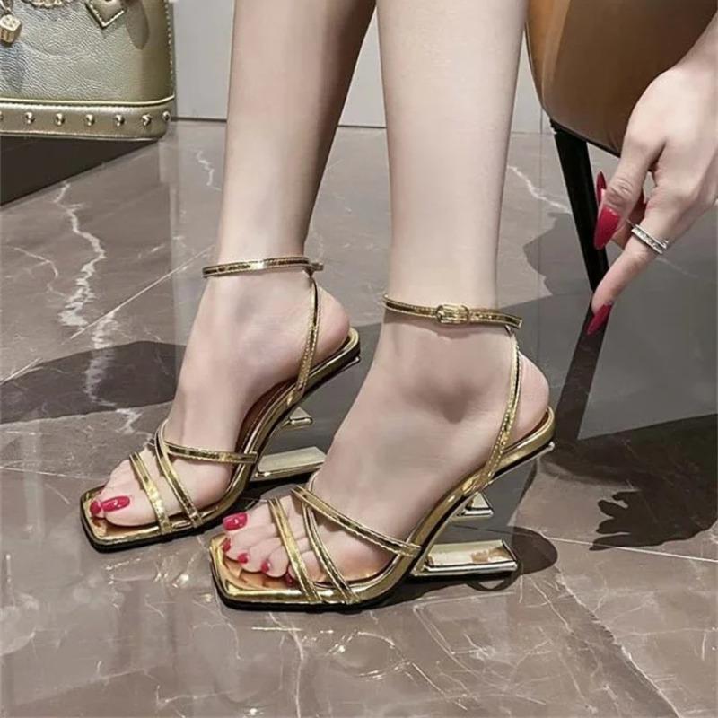 Fashion New Design Women's Shoes Narrow Band High Heels Luxury Fashion Women Sandals Summer Square Toe Buckle Strap Banquet Female Shoes