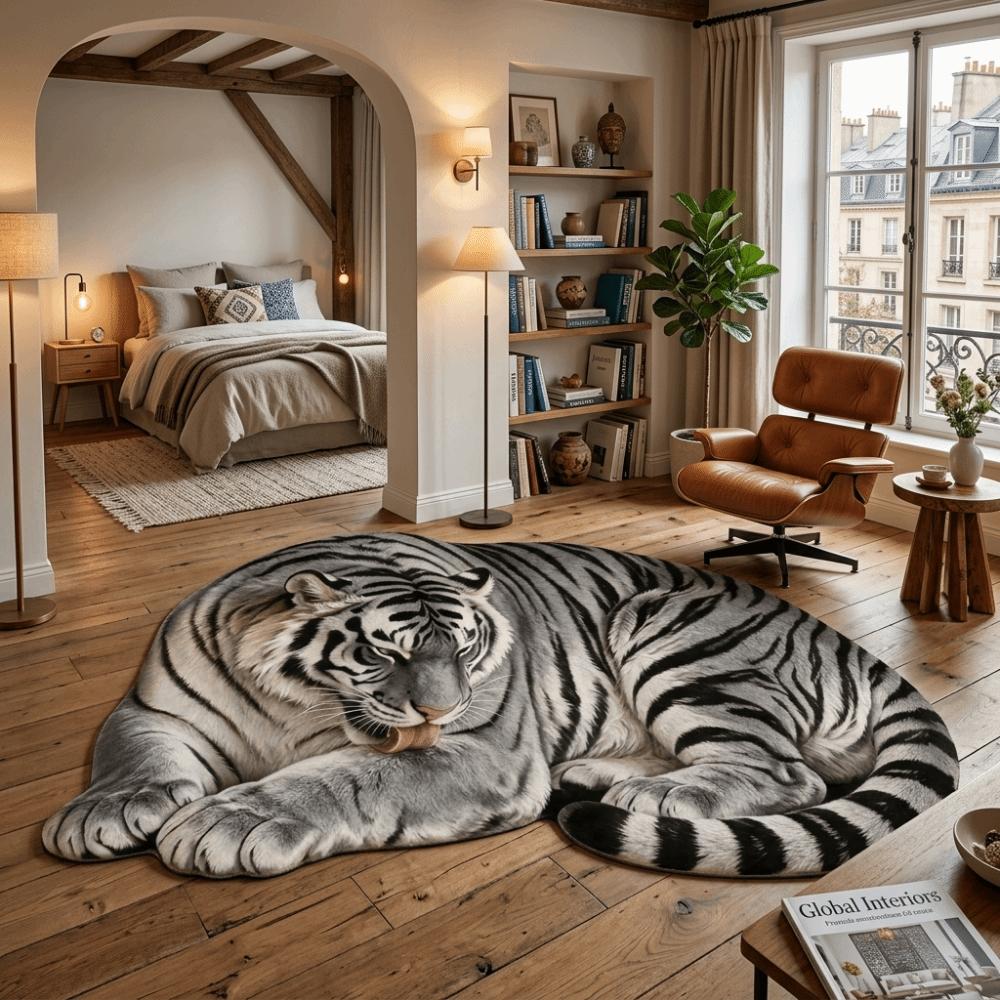 Non Slip Tiger Floor Mat Imitation Cashmere Animal Shape Mat Realistic Entrance Carpet  Home Decor