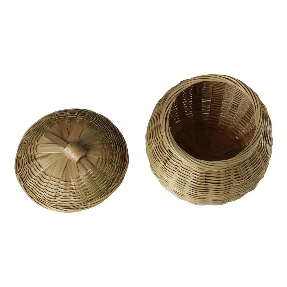 Vegetable Food Hand Woven Storage Basket Round Multi-Purpose Storage Box with Lid Durable Wicker Tray Home Organizer