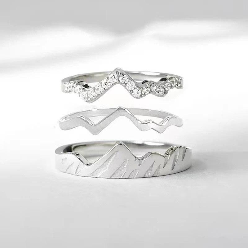 High-End S925 Sterling Silver Layered Mountain Peak Ring for Women - Micro-Inlaid Fashion European and American Style Index Finger Jewelry.