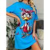 Fun Animal Colorful Patterns Women Mini Dresses Summer Short Sleeve Printed Plus Size Casual Comfortable Soft Dress