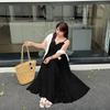 Women's Loose Fit A Line Slip Dress Sleeveless Ruffle Trim Lace Patch Midi Dress