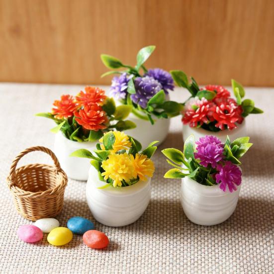 5 Pcs Mini Potted Plant Dollhouse Miniature Bonsai Ornament Tiny Fake Plants And Flowers for Dollhouse Landscaping Crafts