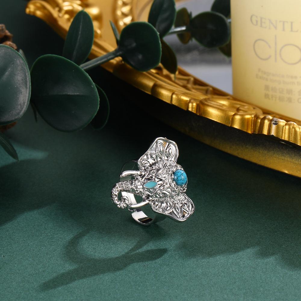 Exquisite Retro Bohemian Elephant Turquoise Ring – Hot-Selling European and American Style