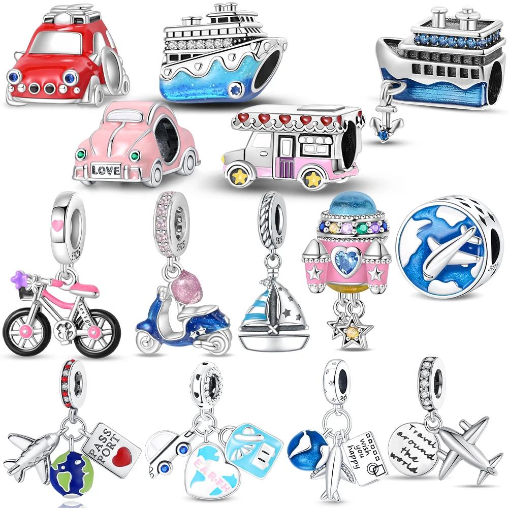 Charms Copper Original Red Car Heart Blue Boat Airplane Beads Fit Bracelet Women Jewelry Making Diy Accessory