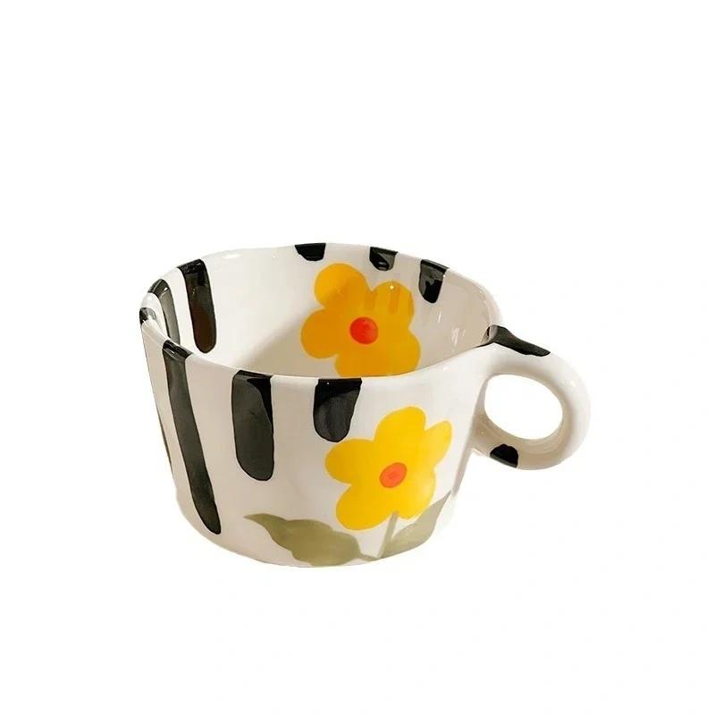 JUSTINLAU Ceramic Mug Valentine's Day Gifts Breakfast Coffee Milk Oat Cup Creative Couple Cup with Handle Home/Office Water Cups