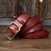 Men's Genuine Leather Belt Retro Distressed Pleated Copper Buckle Korean Style Casual Jeans Belt