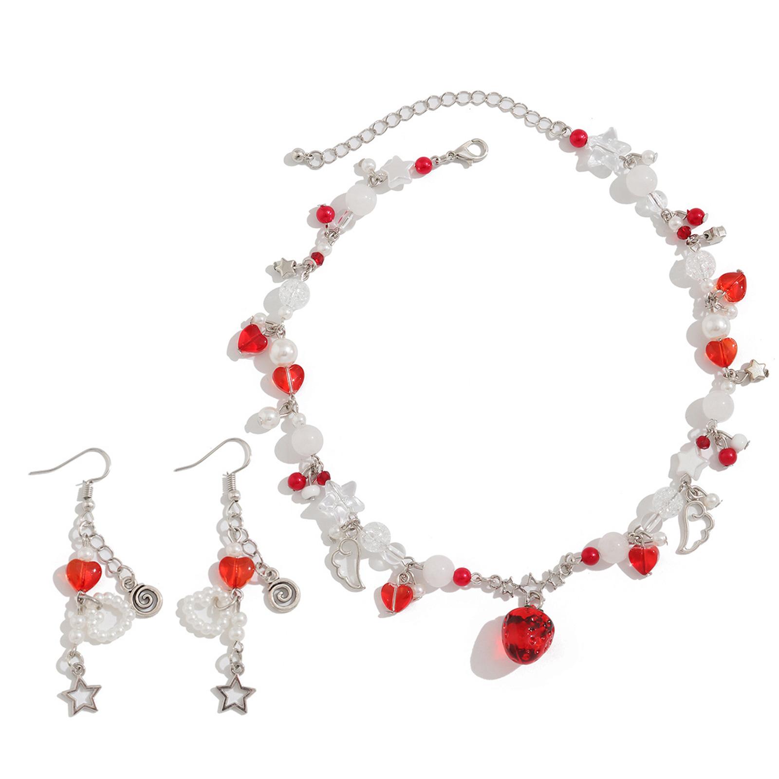 

Ожерелье и серьги с искусственным жемчугом, подвеска в виде клубники/сердца, комплект украшений, аксессуары для женщин и девочек красный