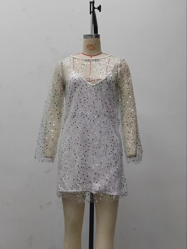 2025 Women's Two-Piece Suspender Dress with Bubble Beads & Mesh