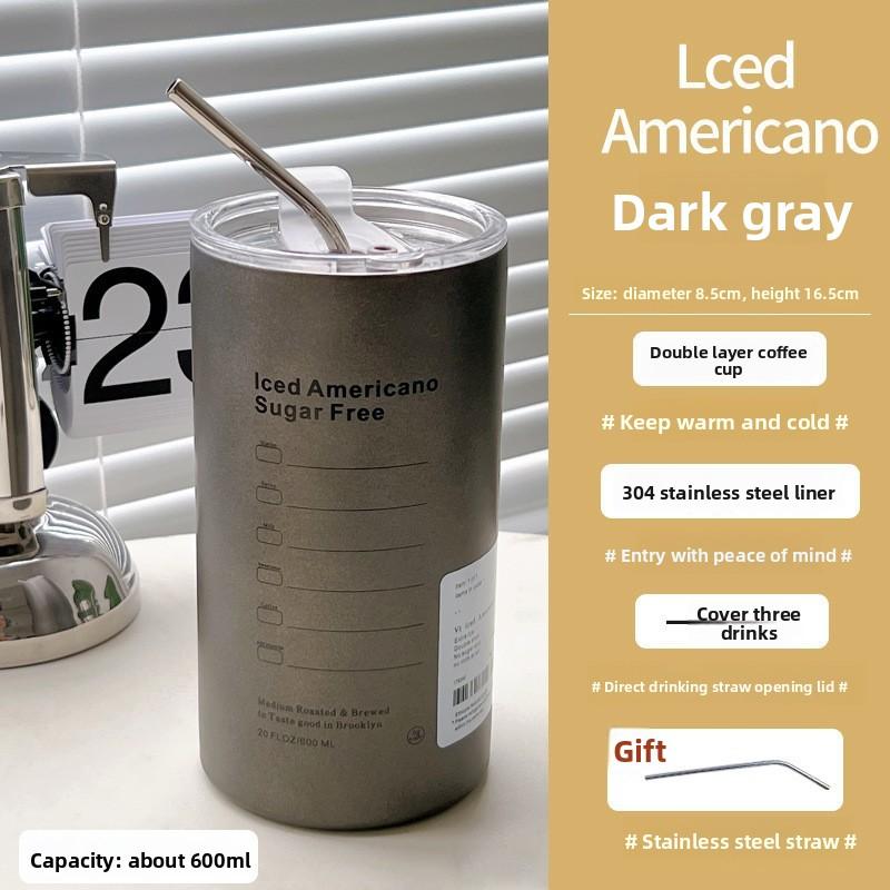 Neue Kaffeetasse Thermos Edelstahl doppelwandig Kühlbecher mit Strohhalm Eis Amerikanische Kaffeetasse Wasserflasche Tragbarer wiederverwendbarer Becher