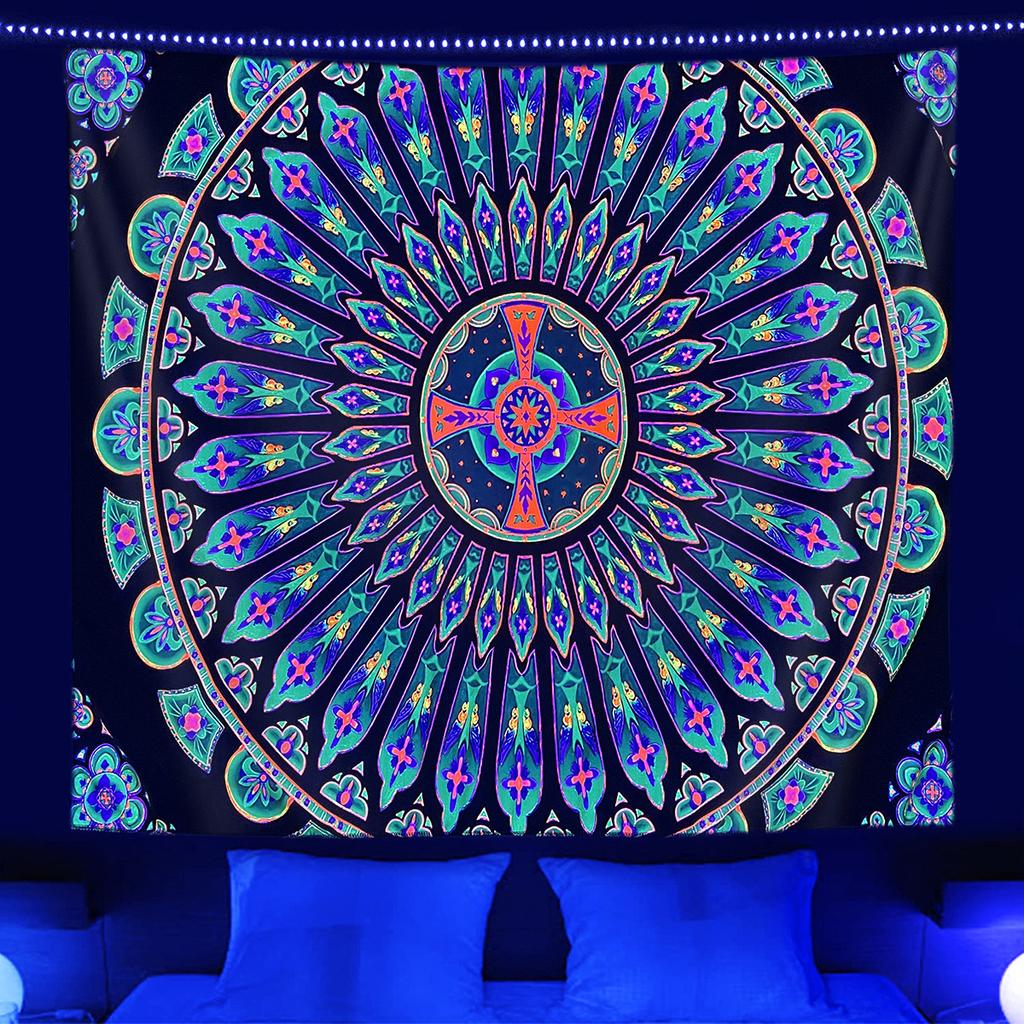 Fluorescent Tapestry UV Night Light Game Controller Mandala Tree of Life Home Room Hanging Cloth T