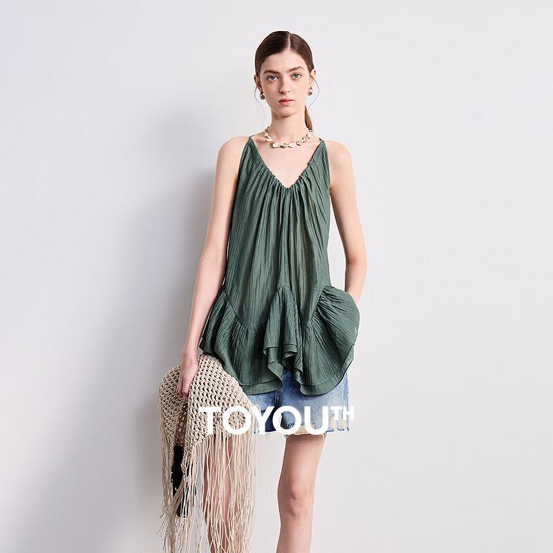 Women s Lyocell Ruffle Hem Spaghetti Strap Blouse XL