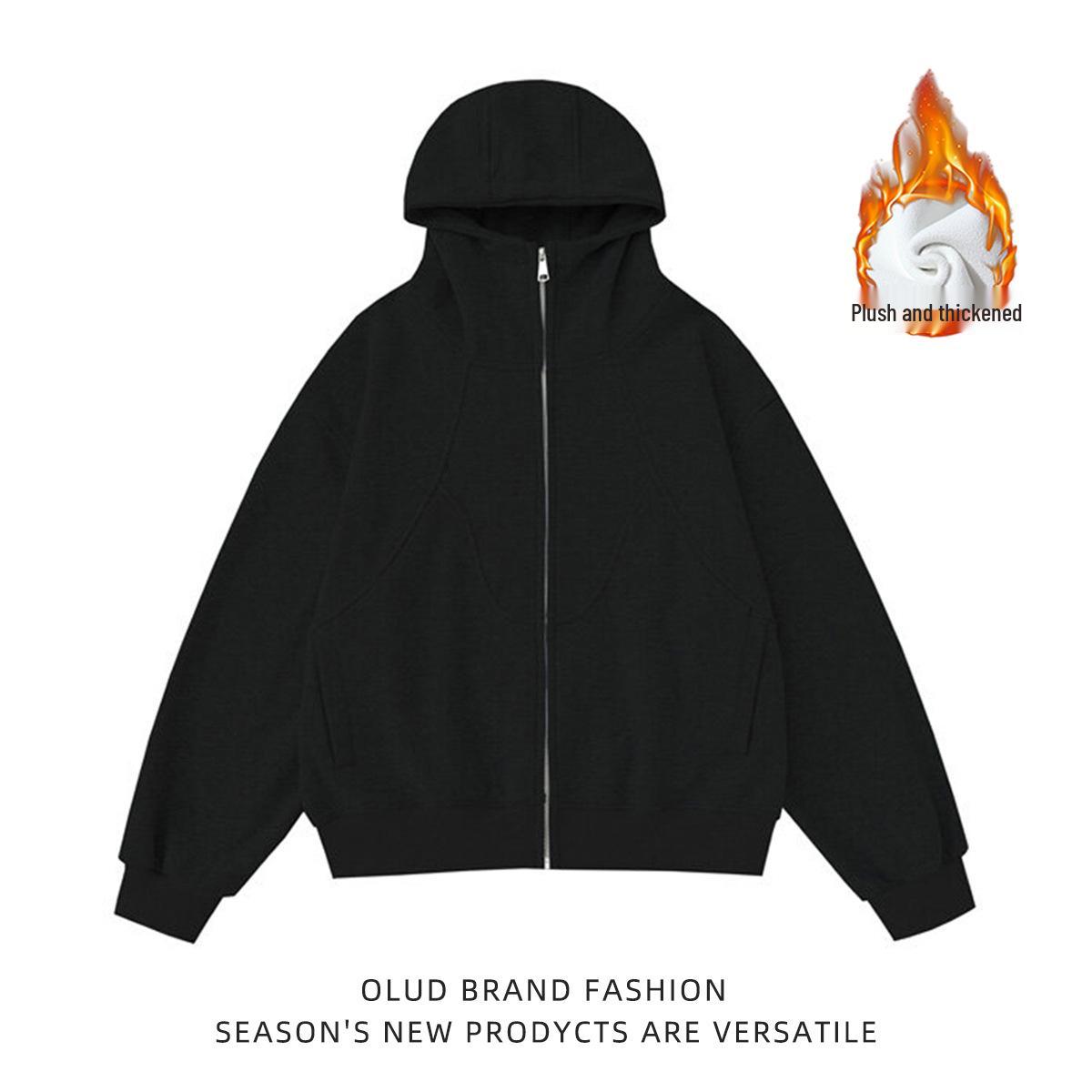 

Унисекс Утепленный Флисовый Кардиган с Капюшоном в Стиле Пэчворк - Зимняя Трендовая Куртка Бокси 3XL чёрный