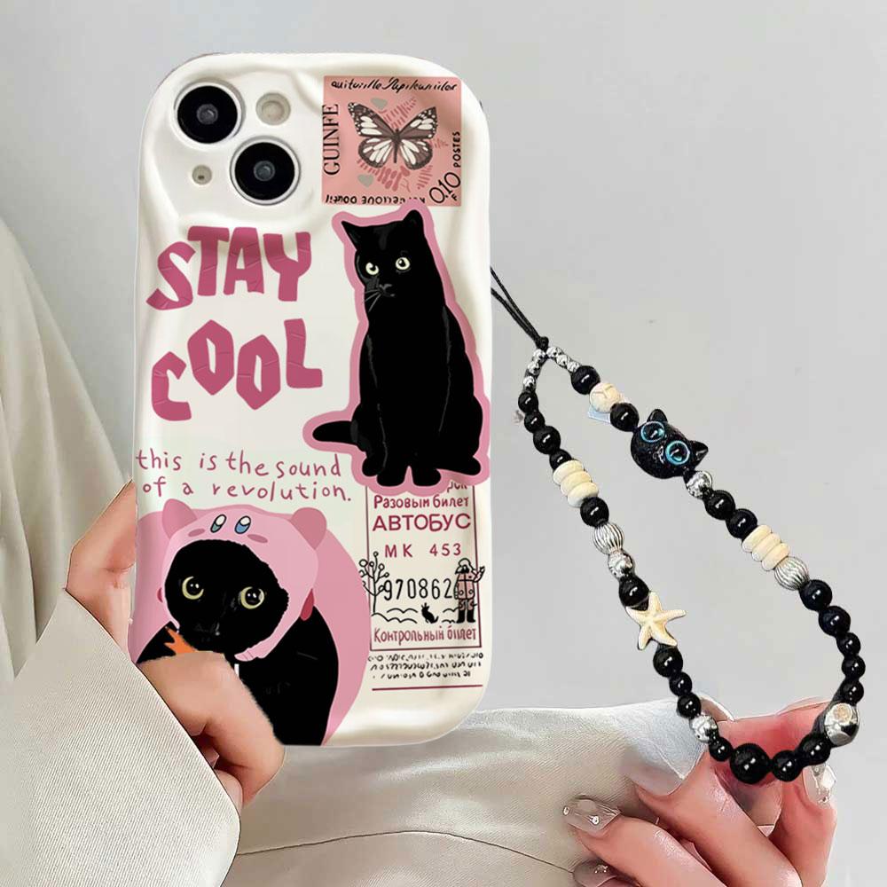 Cute Cat With Apple Fruit Chain Case For Google PIXEL 7 8 9 10 Pro XL 7A 8A Soft Silicone Wave Side Cartoon Cover