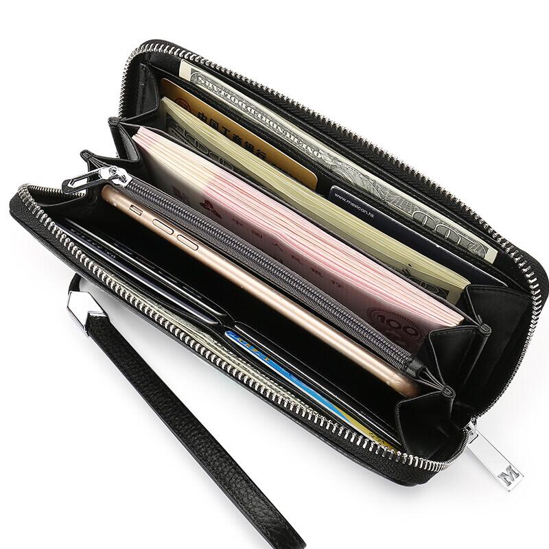 Men's Top-Grain Leather Zipper Clutch Wallet