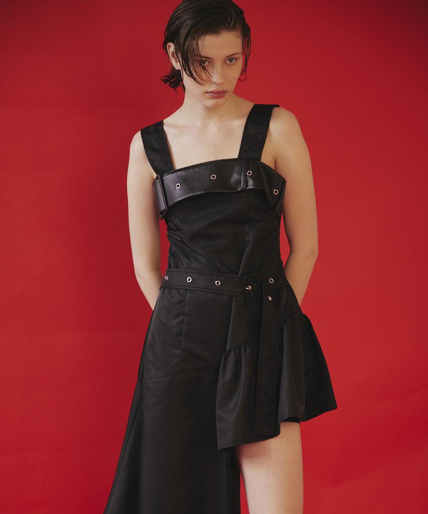 OEUVA Black Belted Asymmetrical Dress