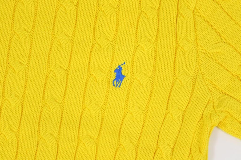 POLO Ralph Lauren Short Sleeve Cotton Cable Crew Neck Size Yellow Women's Sweater, Small, (Product Code 01020123)