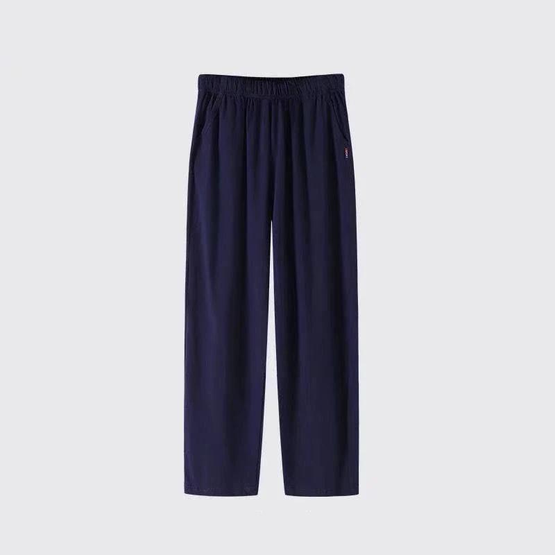 Men's Elastic Waist Casual Pants Loose Straight Fit Lightweight Breathable Solid Color Trousers with Pockets
