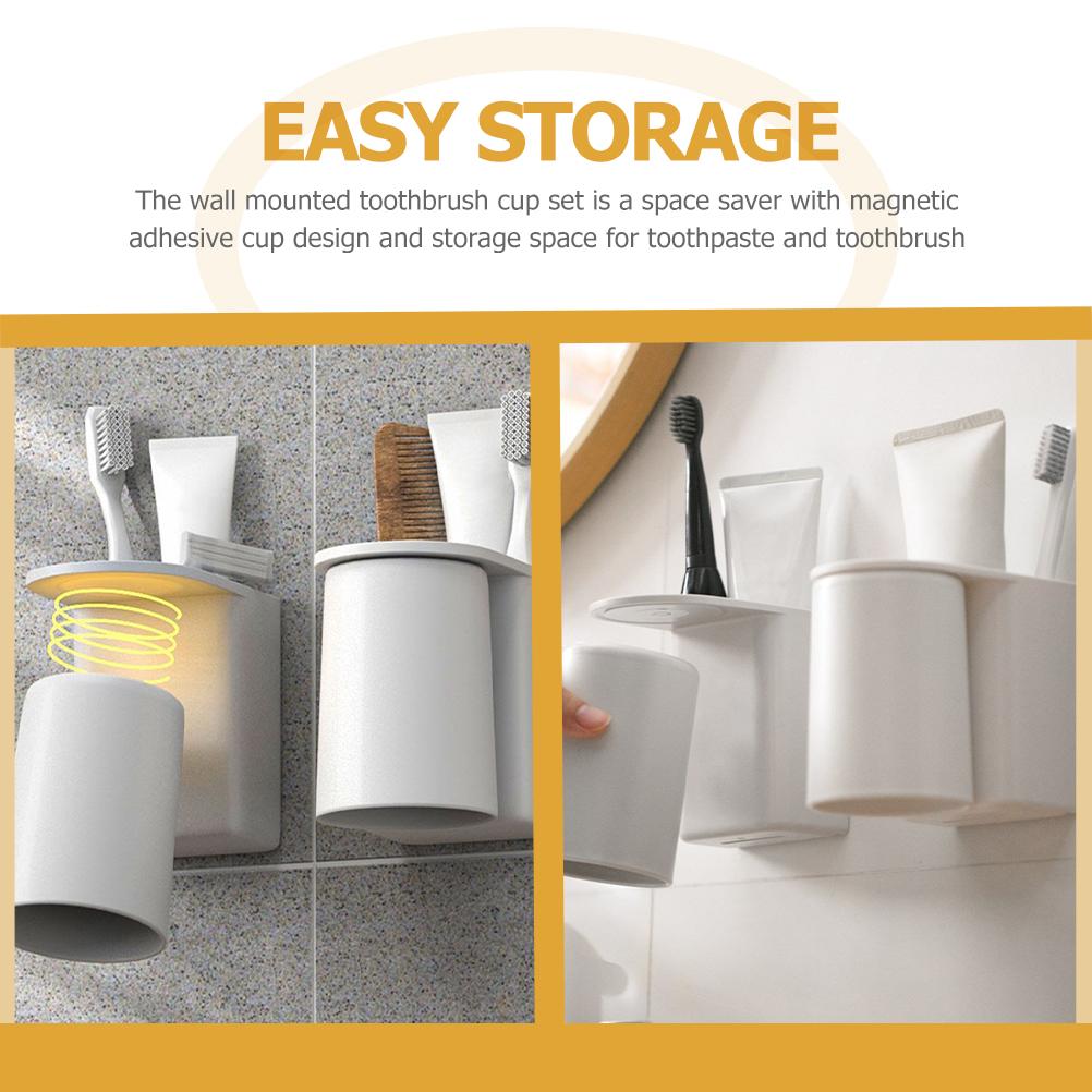 Magnetic Tooth Cup Storage Rack Bathroom Toothpaste Holder Single Wall Mounted Toothbrush for