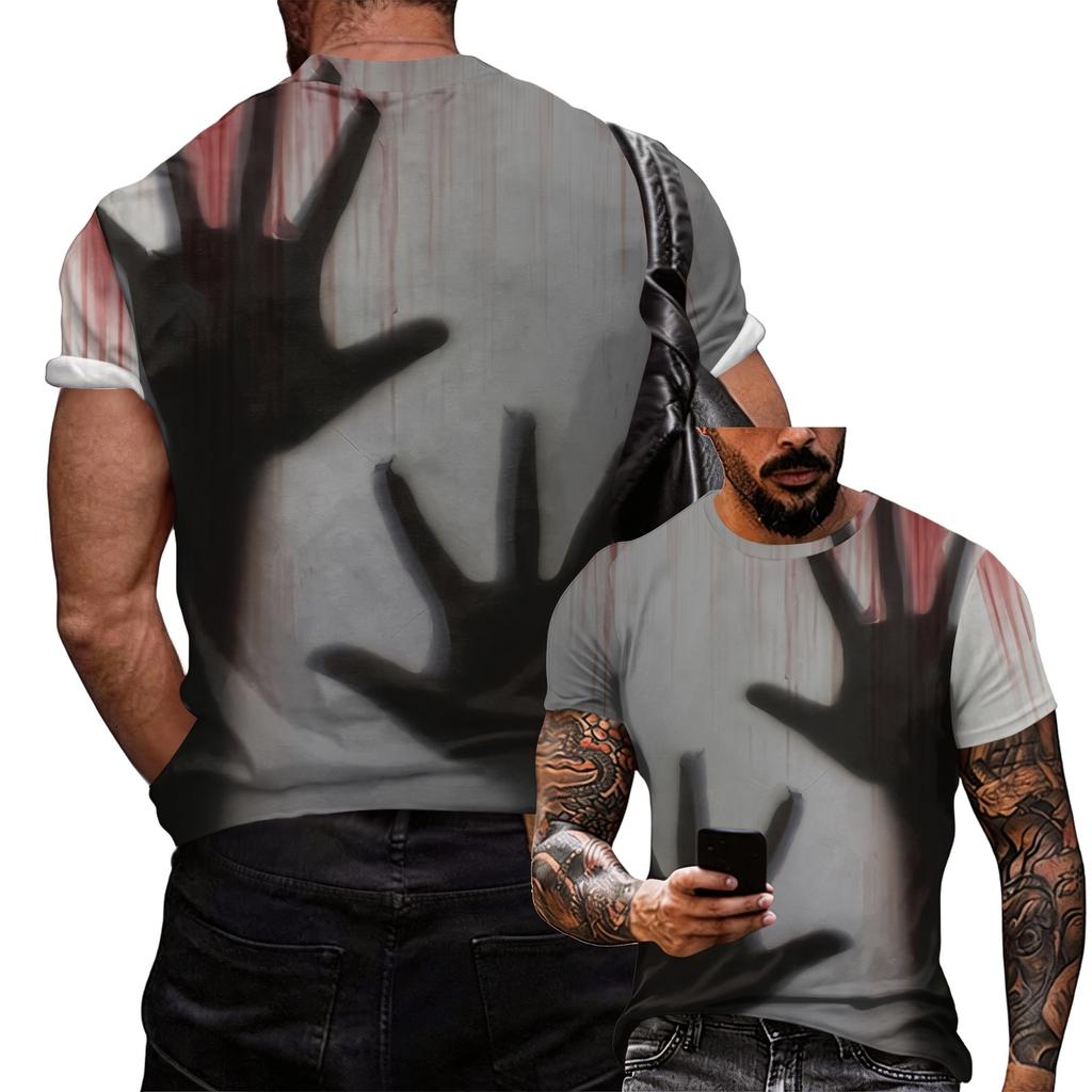 Men's Halloween Themed Graphic Printed Loose Fit Short Sleeve Crewneck T-Shirt for Casual Wear and Daily Outfits