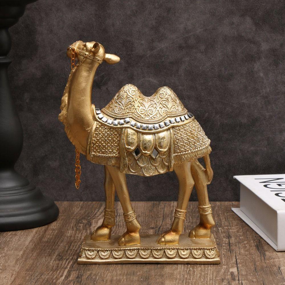 Classic Standing Camels Sculpture Elegant Feng Shui Ornaments Golden Camel Statue  Valentine'S Day
