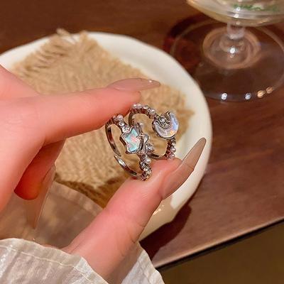 Ins Wind Blue Star and Moon Open Ring Female Niche Spice Girl Index Finger Ring Couple Girlfriend Jewelry