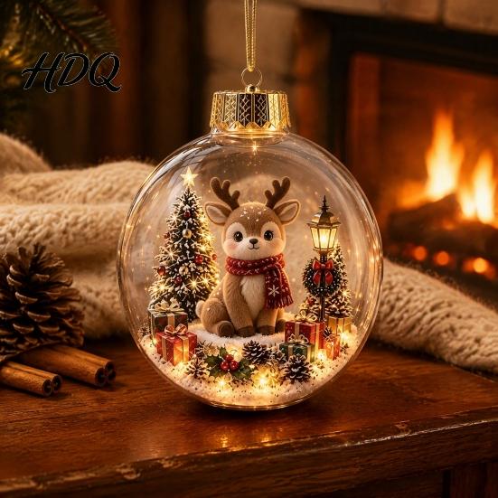 Regalos Únicos de Intercambio Navideño Adorno de Historia Brillante Mini Escena Festiva en Bola con Luz LED Cálida Recuerdos Decoración Colgante de Acrílico Transparente 3D