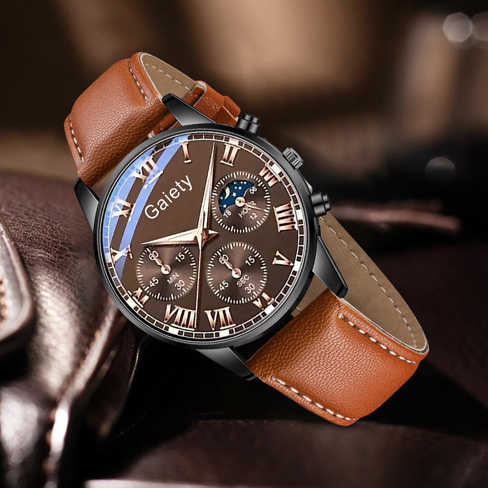 Men's Watch Casual Business Glass Quartz Watch Three-eye Calendar Fully Automatic Movement Watch Watch Large Dial Luminous