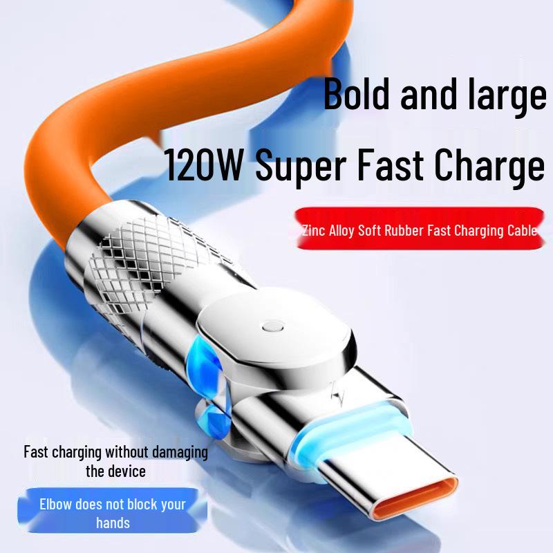 120W Super Fast Charge Rotating Type-C Data Cable for Android - Compatible with Huawei, Honor, Vivo, Oppo