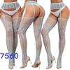 New style open crotch lace transparent suspender black silk sexy fishnet stockings non-slip one-piece suspender belt for women