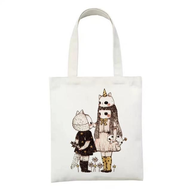 Damen-Einkaufstasche aus Segeltuch, wiederverwendbare Handtasche, Cartoon-Grafiken, Reise-Einkaufstasche für Damen, große Einkaufstasche, Umhängetasche aus Segeltuch