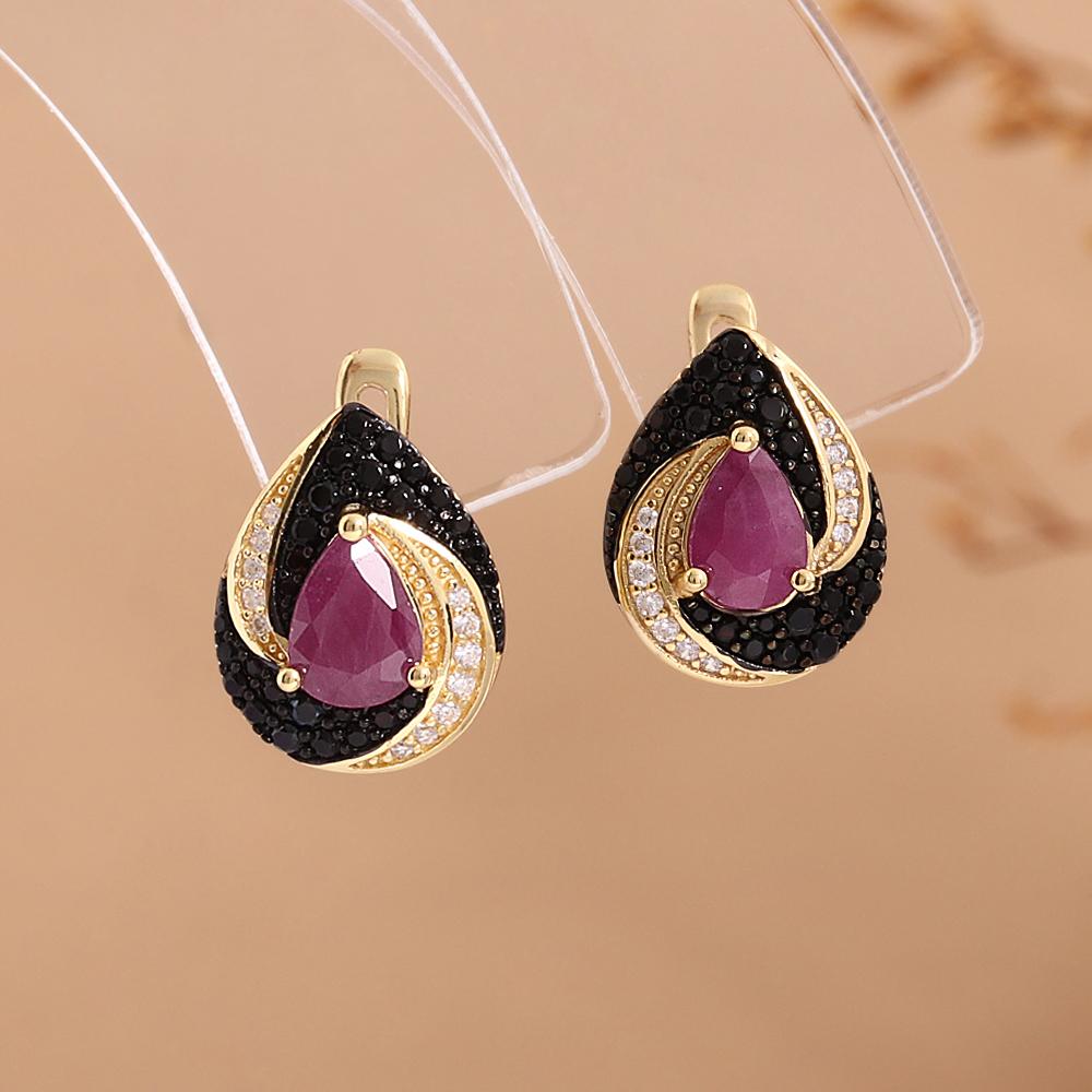 Vintage natural pear 5*7mm ruby jewelry set 925 sterling silver ring earrings pendant necklace for women's engagement party wear