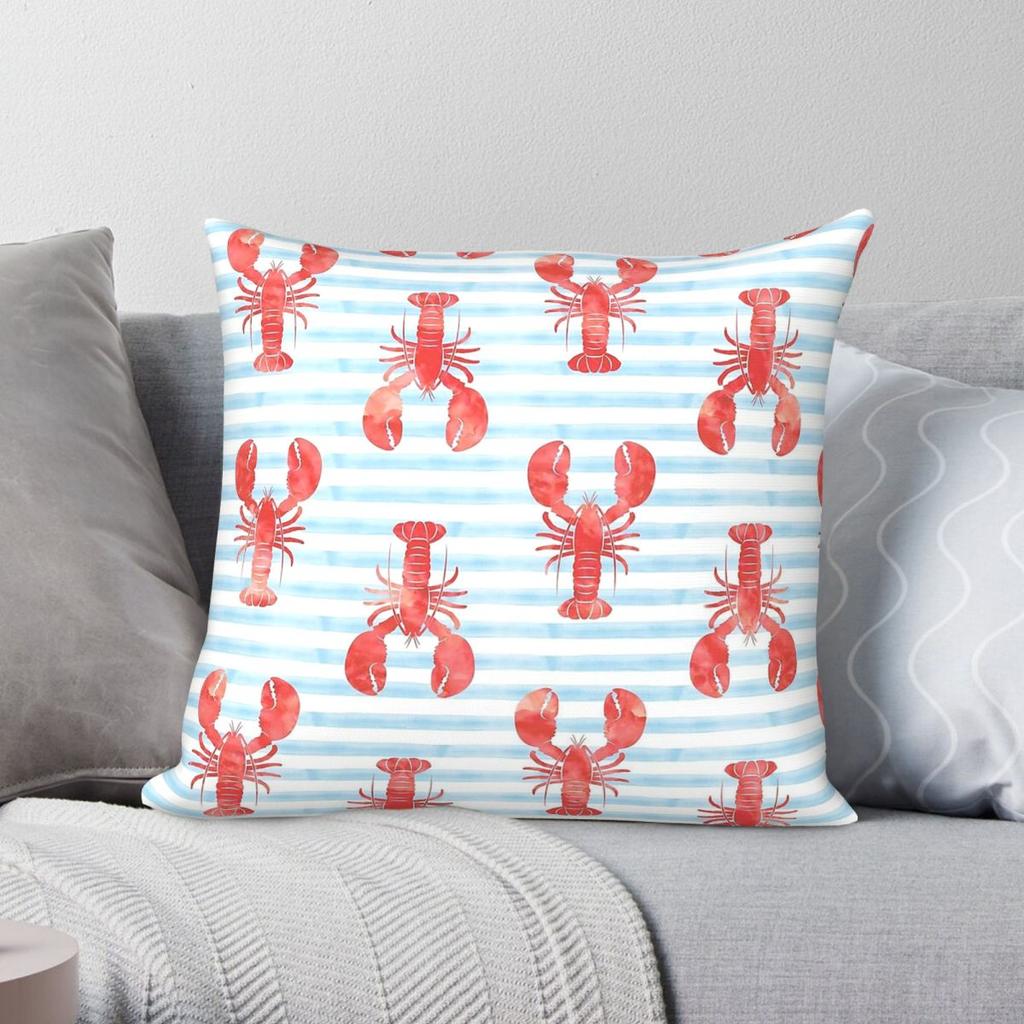 Lobsters On Blue Stripes Pillowcase Polyester Linen Velvet Printed Zip Decorative Throw Pillow Case Sofa Cushion Cover x