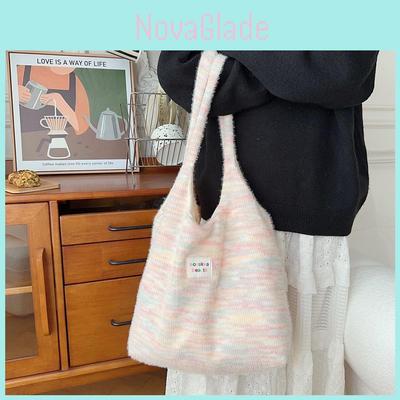Cute Fuzzy Tote Bag For Autumn And Winter Large Capacity Canvas Single Shoulder Street Style