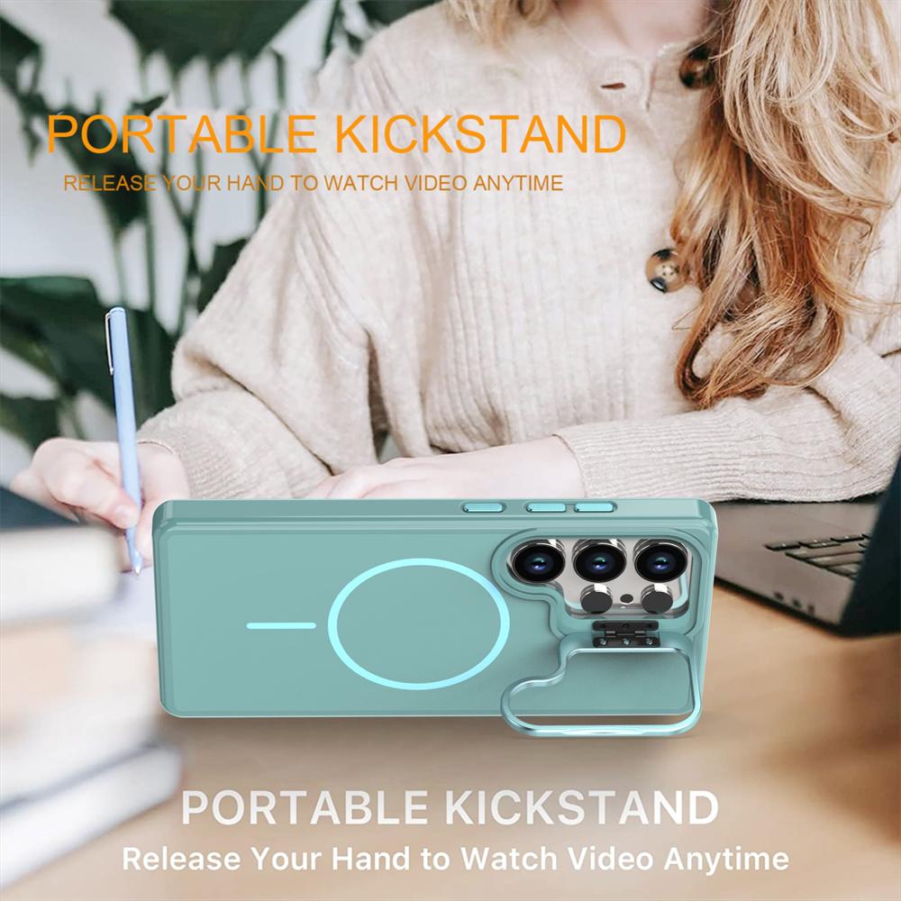 Silicone For Magsafe Magnetic Metal Lens Stand Case For Samsung Galaxy S25 Ultra S24 S23 Plus FE A06 A07 A16 A17 A26 5G Cover