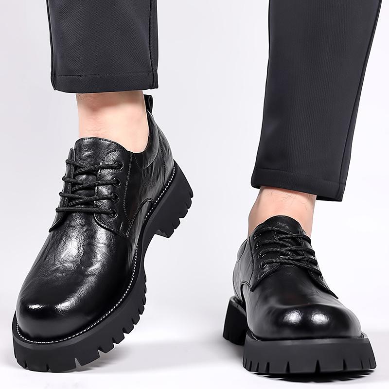 2025 Autumn New Youth Round Head Middle Heel Big Head Tooling Men's Casual Daily Leather Shoes 5088 Non-slip