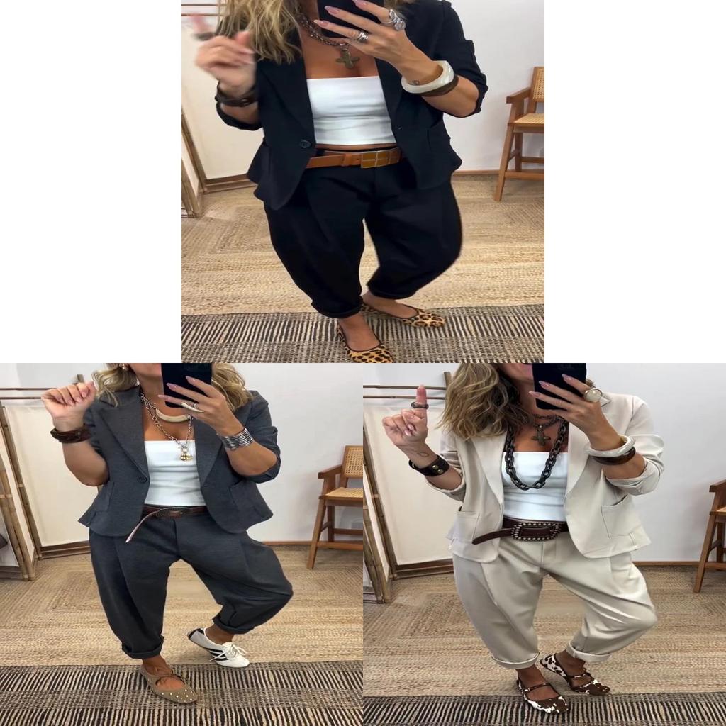 Women Spring Casual Suit Set With Blazer And Pants For Office And Daily Wear