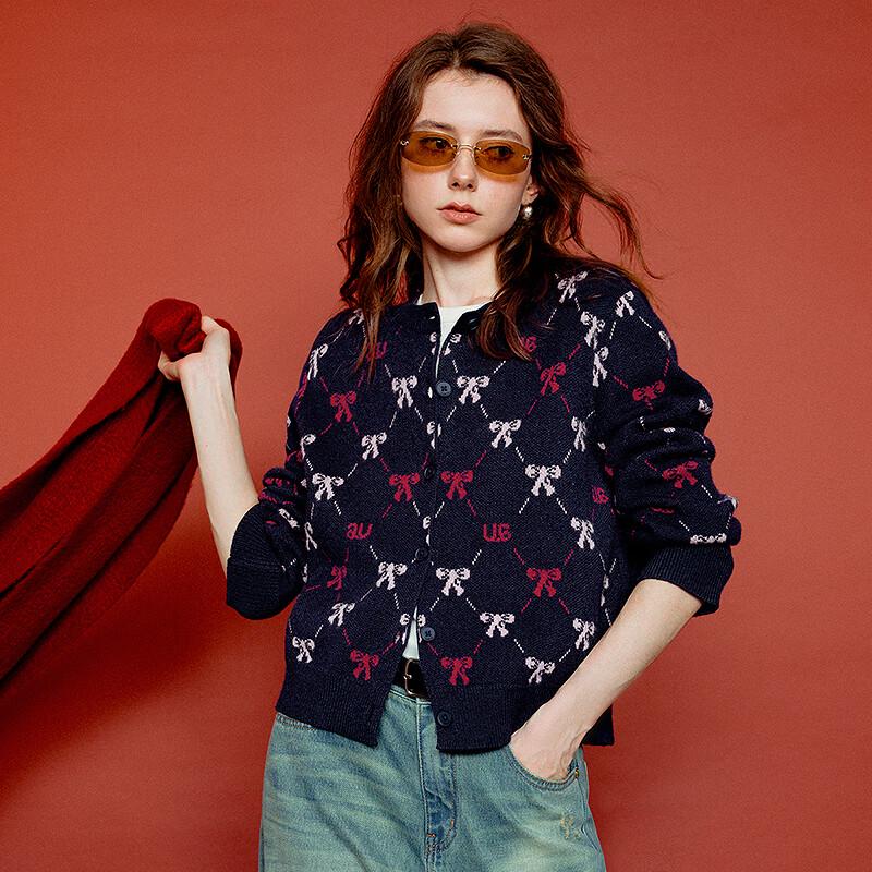 Chuyu Women's Bow Jacquard Knit Cardigan
