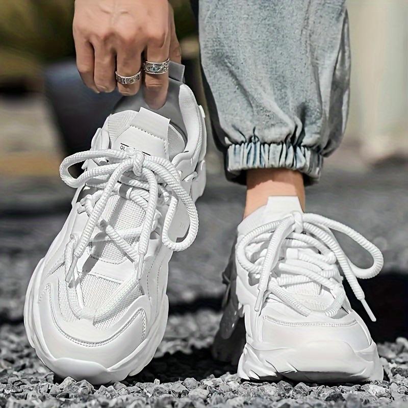 Men's Solid Chunky Shoes For Outdoor Walking Traveling, Non Slip Durable Platform Shoes For All Seasons Outdoor Activities