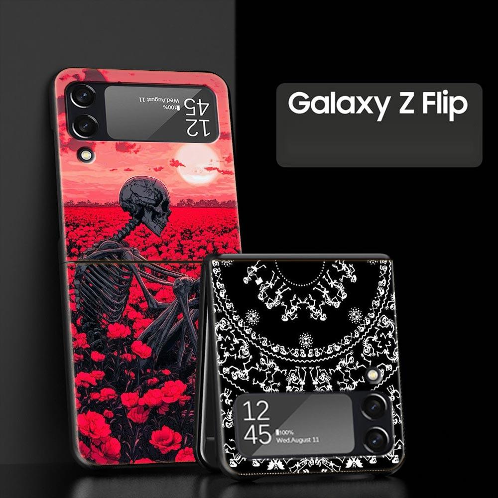 Skeleton Skull Hard PC Phone Case For Samsung Galaxy Z Flip 7 6 5 4 Black Cover For Galaxy Z Flip 3 Foldable Shell Fundas Capas