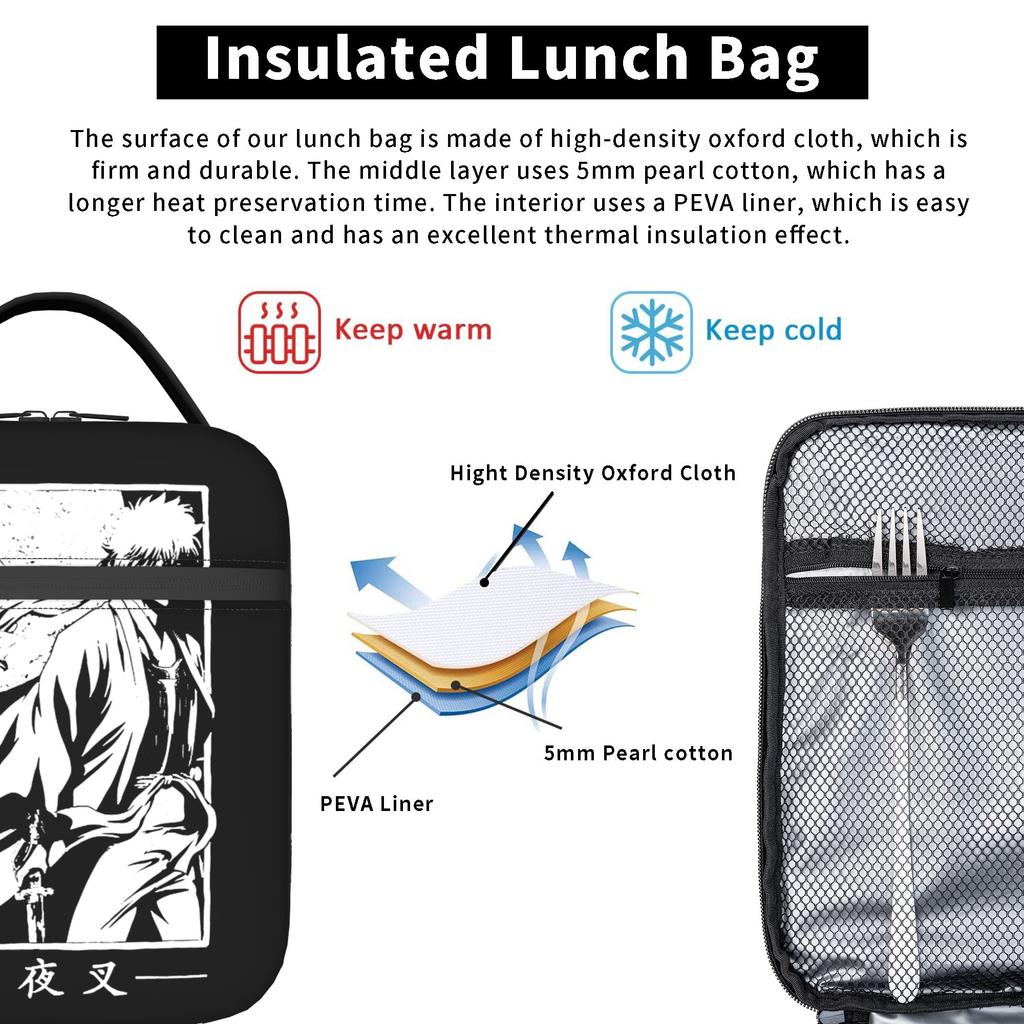 Anime Gintoki Sakata  Insulated Lunch Bags Leakproof Gintama Lunch Container Cooler Bag Tote Lunch Box Work  Outdoor Food Bag