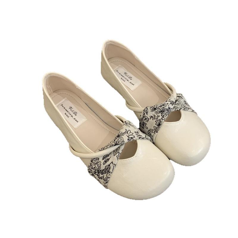 Shallow single shoes women's new summer and autumn one-pedal ballet style Mary Jane evening small leather shoes Doudou shoes