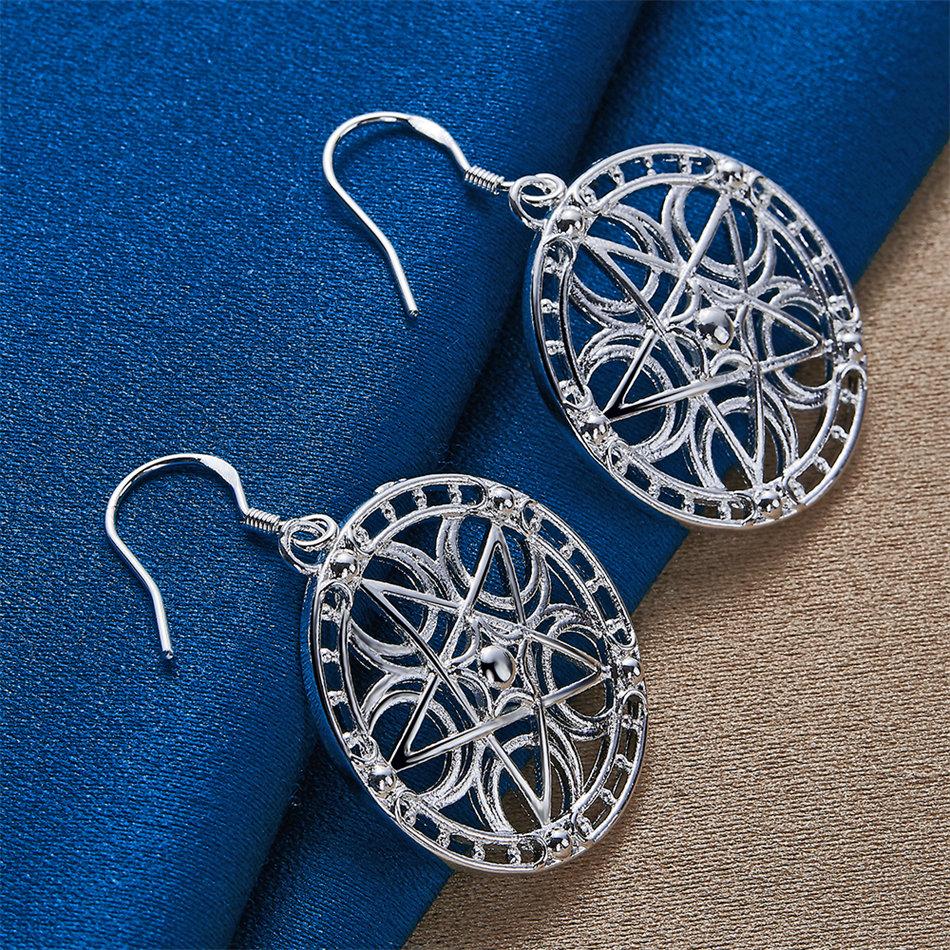 Elegant 925 Sterling Silver Delicate Six-Pointed Star Hollow Earrings for Women, Fashionable Party Gift, Wedding Accessories