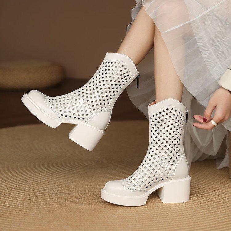 

Women s High-heeled Shoes, Thick-soled Shoes, Round-toe Boots, Breathable Boots 40 бежевий